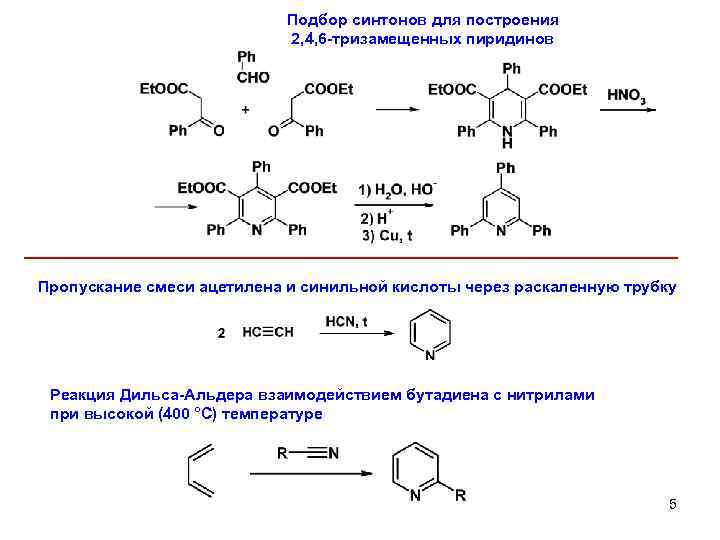 Подбор синтонов для построения 2, 4, 6 -тризамещенных пиридинов Пропускание смеси ацетилена и синильной