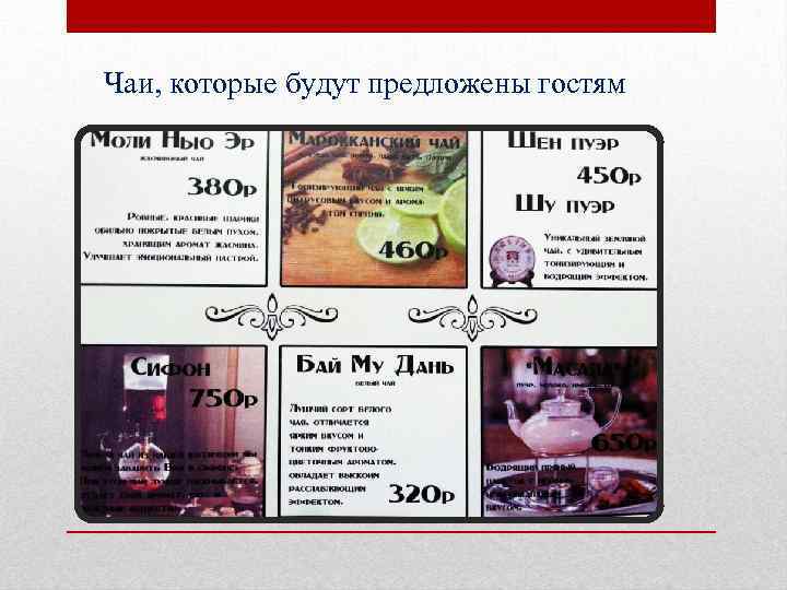 Чаи, которые будут предложены гостям 