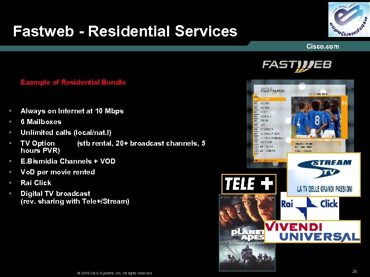 Fastweb - Residential Services Example of Residential Bundle • • Always on Internet at