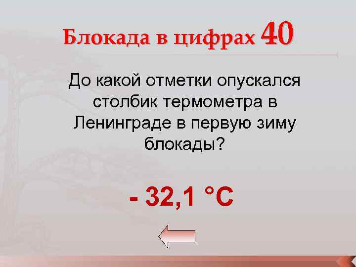 Блокада в цифрах 40 До какой отметки опускался столбик термометра в Ленинграде в первую