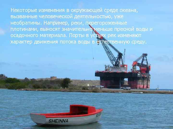 Некоторые изменения в окружающей среде океана, вызванные человеческой деятельностью, уже необратимы. Например, реки, перегороженные