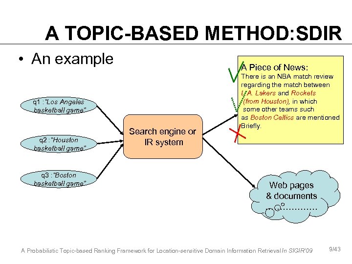 A TOPIC-BASED METHOD: SDIR • An example A Piece of News: q 1 :