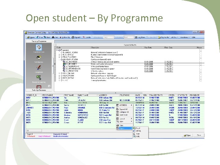 Open student – By Programme 