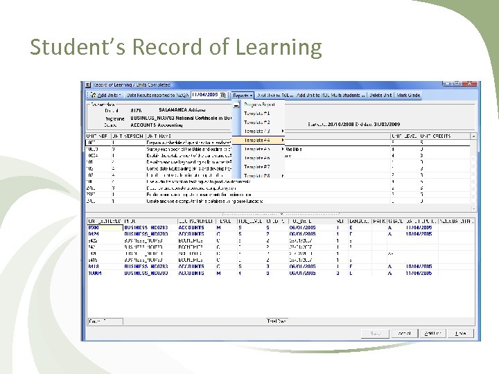 Student’s Record of Learning 