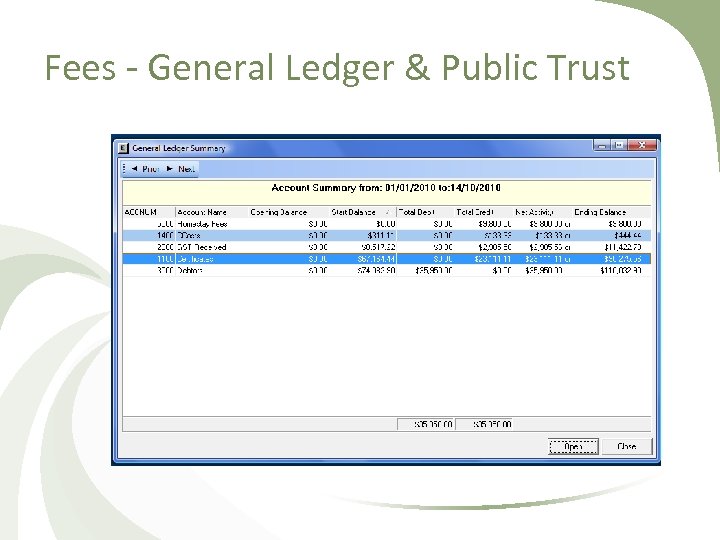 Fees - General Ledger & Public Trust 