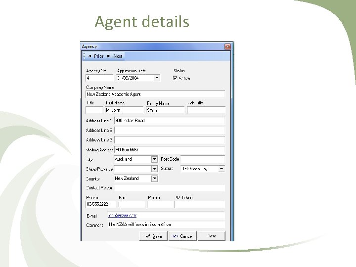 Agent details 