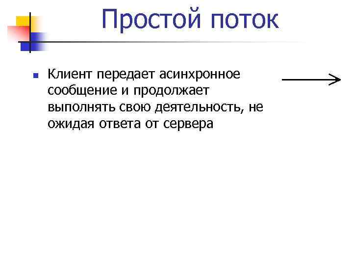 Простой поток n Клиент передает асинхронное сообщение и продолжает выполнять свою деятельность, не ожидая