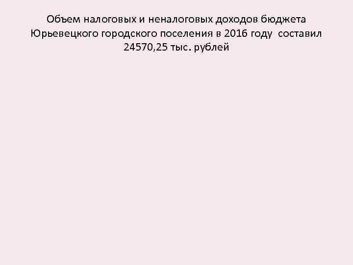 Объем налоговых и неналоговых доходов бюджета Юрьевецкого городского поселения в 2016 году составил 24570,