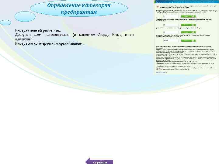 Определение категории предприятия Интерактивный расчетчик. Доступен всем пользователям (и клиентам Аюдар Инфо, и не
