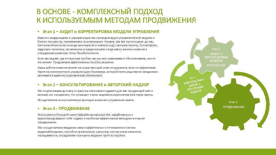 В ОСНОВЕ - КОМПЛЕКСНЫЙ ПОДХОД К ИСПОЛЬЗУЕМЫМ МЕТОДАМ ПРОДВИЖЕНИЯ ▪ Этап 1 – АУДИТ