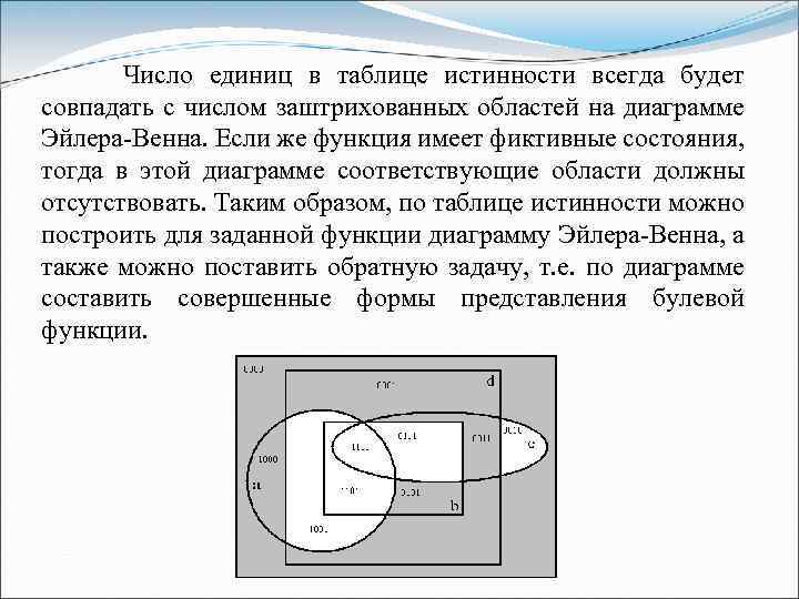  Число единиц в таблице истинности всегда будет совпадать с числом заштрихованных областей на