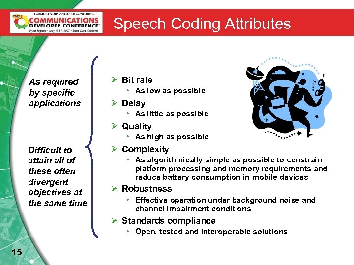 Speech Coding Attributes As required by specific applications Ø Bit rate • As low