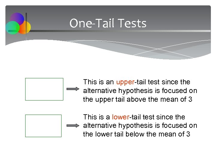 One-Tail Tests This is an upper-tail test since the alternative hypothesis is focused on