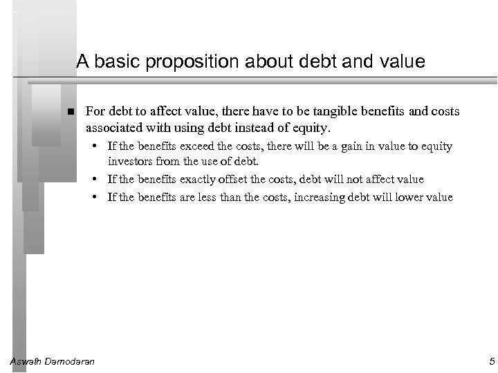 A basic proposition about debt and value For debt to affect value, there have