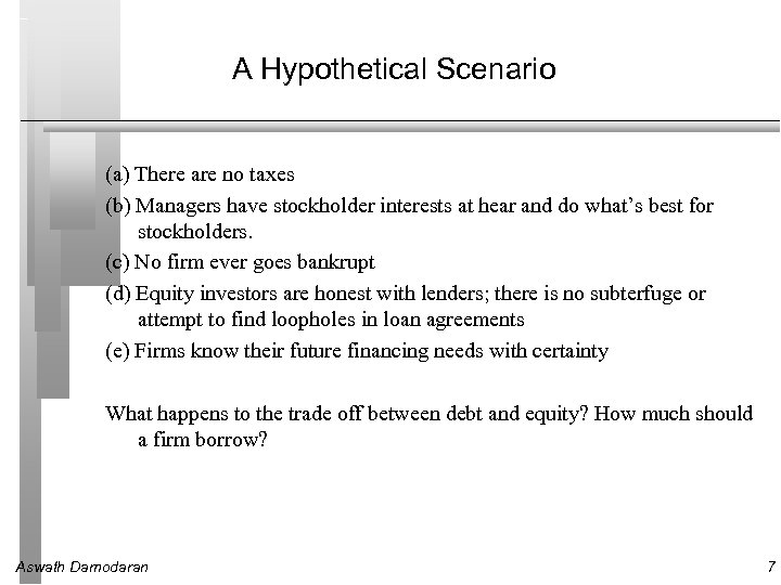 A Hypothetical Scenario (a) There are no taxes (b) Managers have stockholder interests at