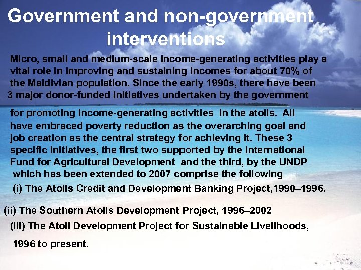 Government and non-government interventions Micro, small and medium-scale income-generating activities play a vital role