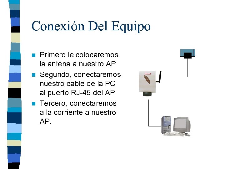 Conexión Del Equipo Primero le colocaremos la antena a nuestro AP n Segundo, conectaremos