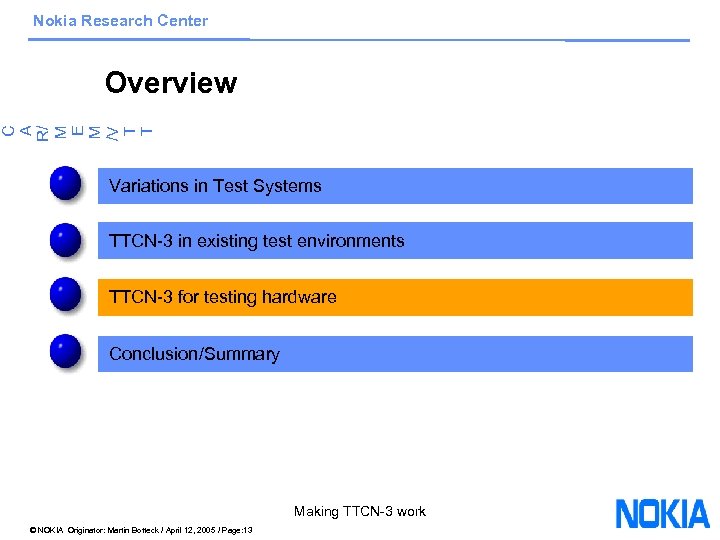 Nokia Research Center C A R/ M E M /V T T Overview Variations
