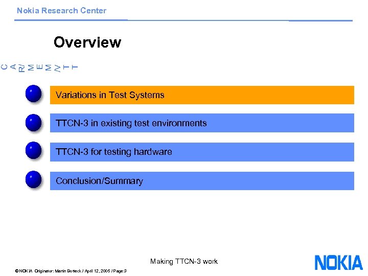 Nokia Research Center C A R/ M E M /V T T Overview Variations