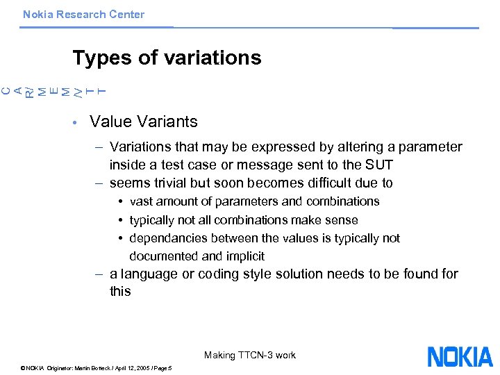 Nokia Research Center C A R/ M E M /V T T Types of