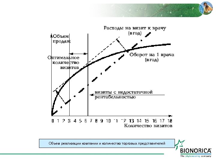 Объем реализации компании и количество торговых представителей 