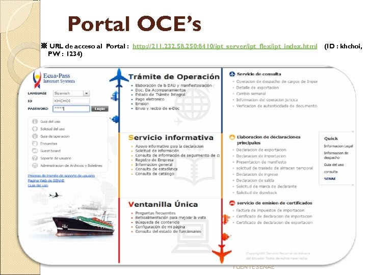 Portal OCE’s ※ URL de acceso al Portal : http: //211. 232. 58. 250: