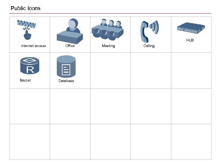 Public Icons HUB Internet access Router Office Database Meeting Calling 