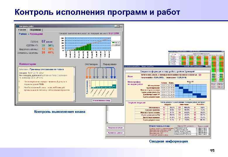 Контроль исполнения программ и работ Контроль выполнения плана Сводная информация 15 