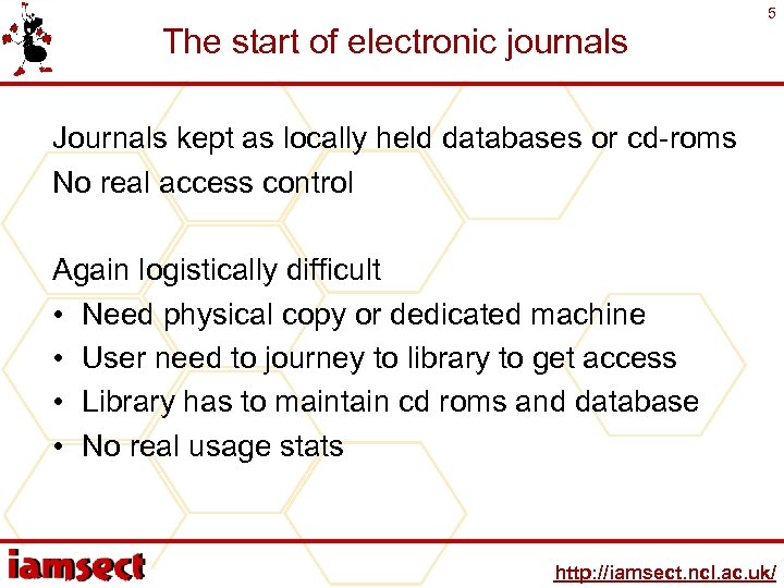 The start of electronic journals 5 Journals kept as locally held databases or cd-roms