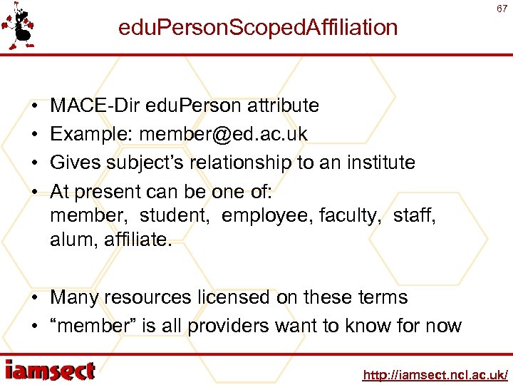 edu. Person. Scoped. Affiliation • • 67 MACE-Dir edu. Person attribute Example: member@ed. ac.