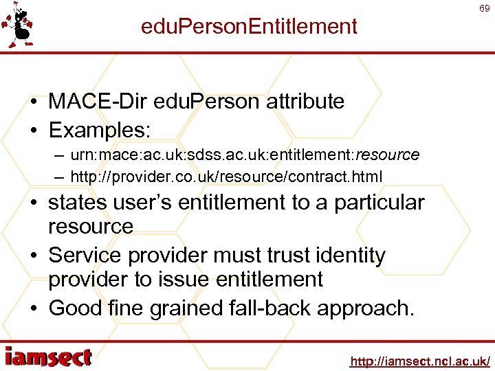 edu. Person. Entitlement 69 • MACE-Dir edu. Person attribute • Examples: – urn: mace: