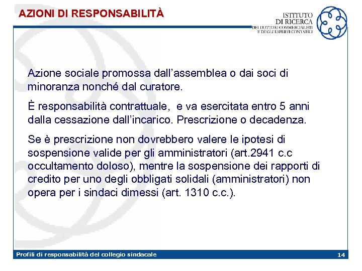 AZIONI DI RESPONSABILITÀ Azione sociale promossa dall’assemblea o dai soci di minoranza nonché dal