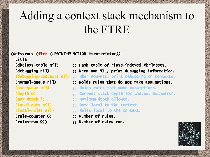 Adding a context stack mechanism to the FTRE (defstruct (ftre (: PRINT-FUNCTION ftre-printer)) title