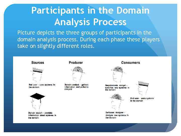 Participants in the Domain Analysis Process Picture depicts the three groups of participants in