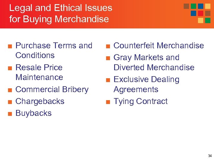 Legal and Ethical Issues for Buying Merchandise ■ Purchase Terms and Conditions ■ Resale