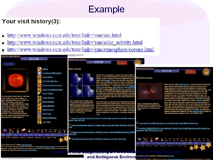 Example Nasraoui: Web Usage Mining & Personalization in Noisy, Dynamic, and Ambiguous Environments 