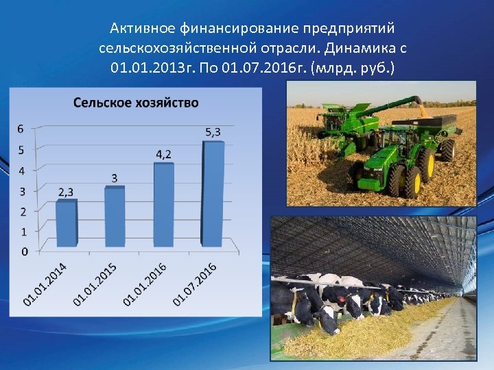 Активное финансирование предприятий сельскохозяйственной отрасли. Динамика с 01. 2013 г. По 01. 07. 2016