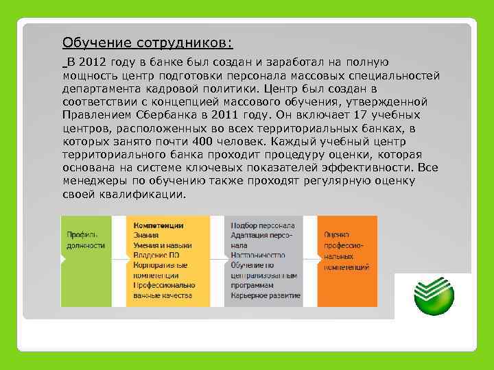 Обучение сотрудников: В 2012 году в банке был создан и заработал на полную мощность