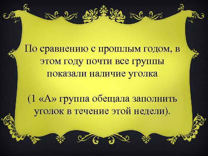 По сравнению с прошлым годом, в этом году почти все группы показали наличие уголка