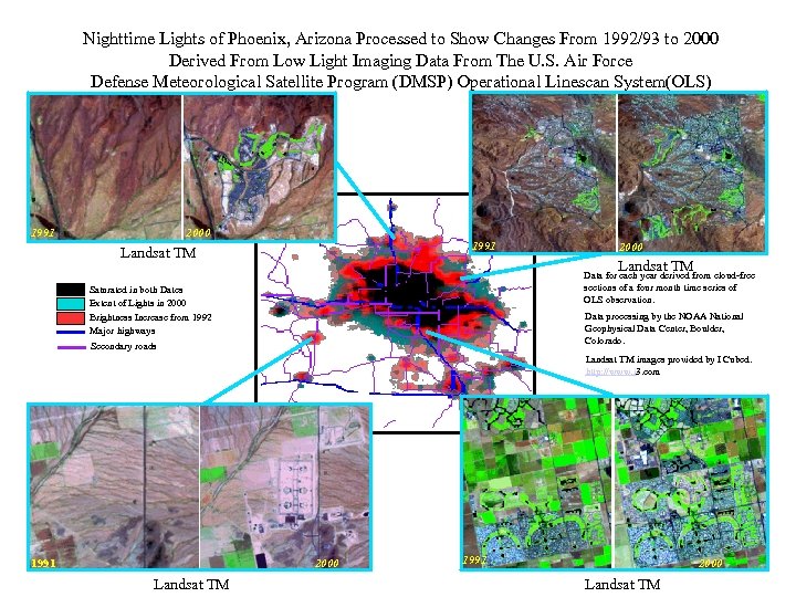 Nighttime Lights of Phoenix, Arizona Processed to Show Changes From 1992/93 to 2000 Derived