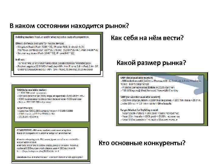 В каком состоянии находится рынок? Как себя на нём вести? Какой размер рынка? Кто