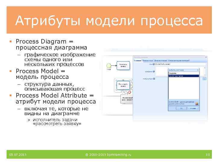 Атрибуты модели процесса § Process Diagram = процессная диаграмма – графическое изображение схемы одного