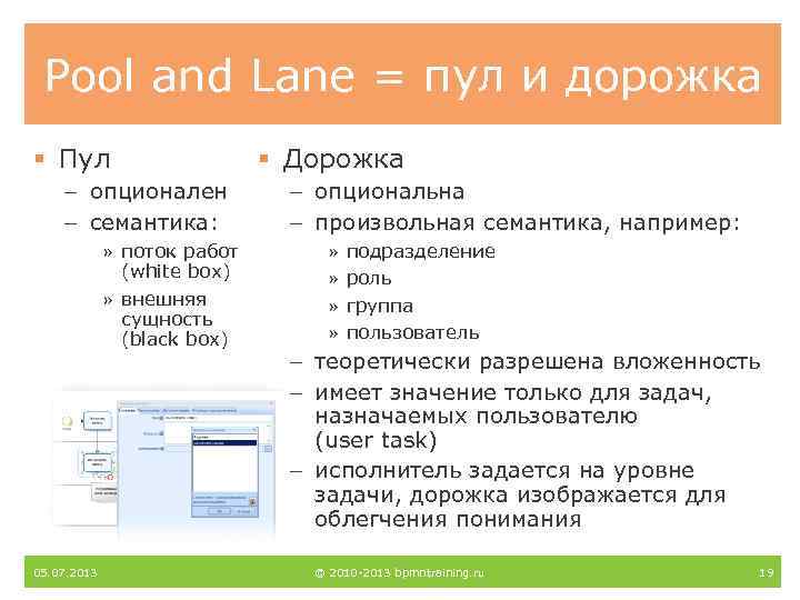 Pool and Lane = пул и дорожка § Пул – опционален – семантика: »