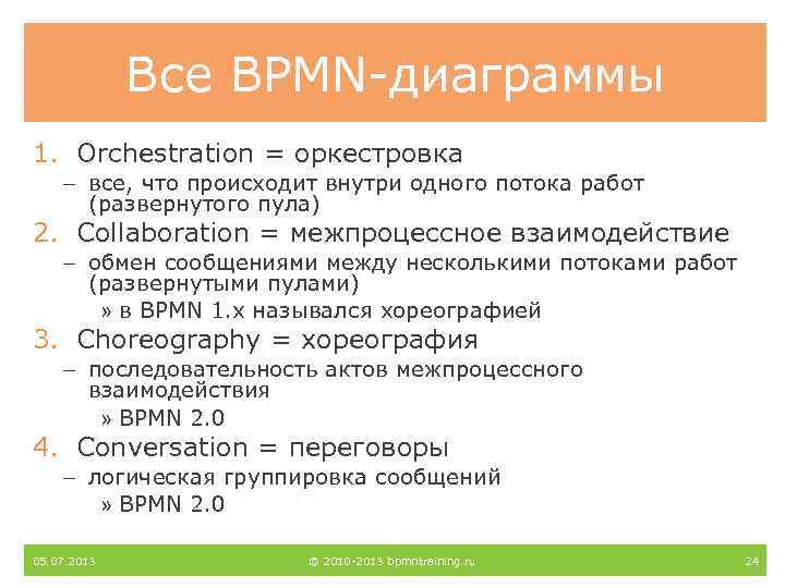 Все BPMN-диаграммы 1. Orchestration = оркестровка – все, что происходит внутри одного потока работ