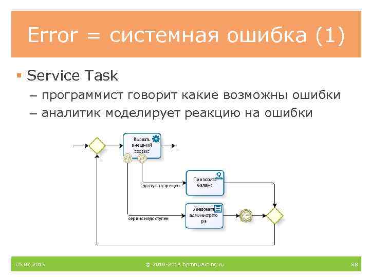 Error = системная ошибка (1) § Service Task – программист говорит какие возможны ошибки