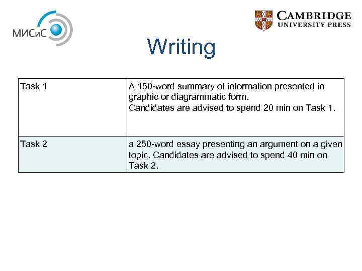 Writing Task 1 A 150 -word summary of information presented in graphic or diagrammatic