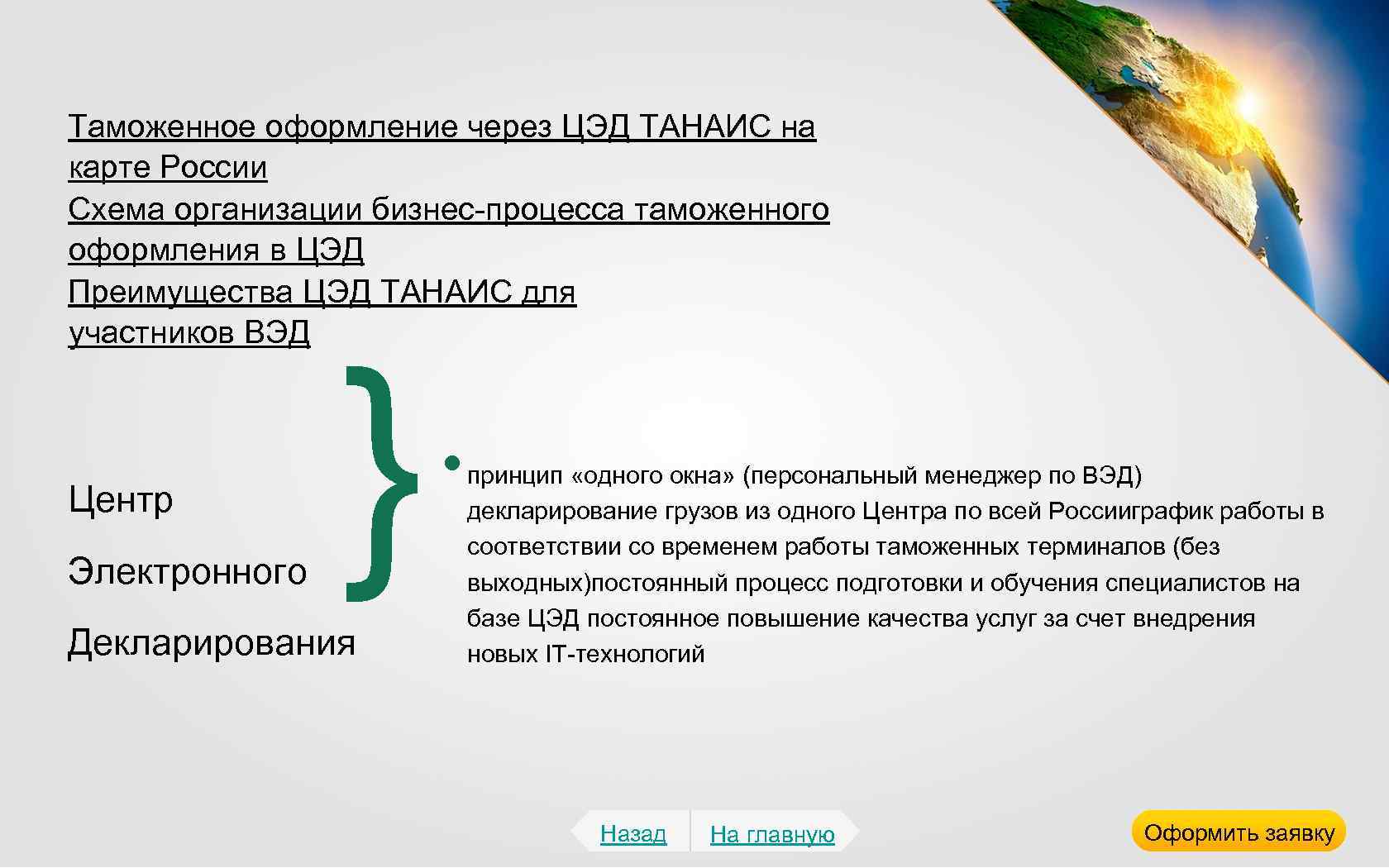 Таможенное оформление через ЦЭД ТАНАИС на карте России Схема организации бизнес-процесса таможенного оформления в