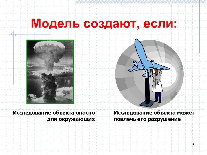 Модель создают, если: Исследование объекта опасно для окружающих Исследование объекта может повлечь его разрушение