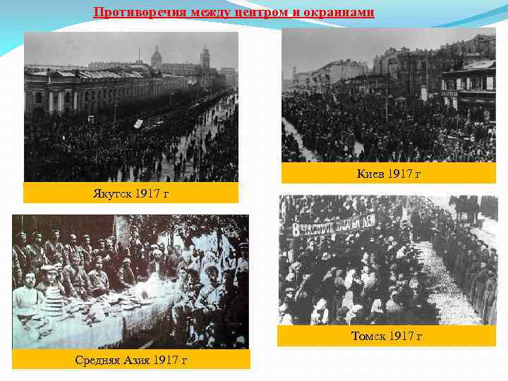 Противоречия между центром и окраинами Киев 1917 г Якутск 1917 г Томск 1917 г