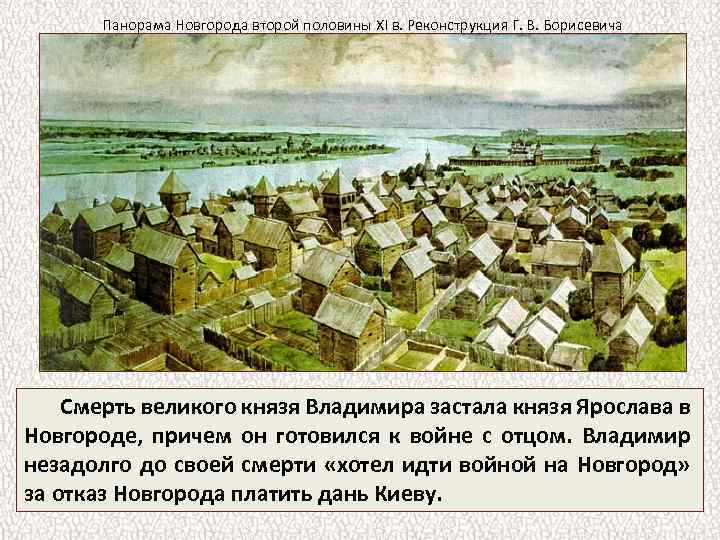 Панорама Новгорода второй половины XI в. Реконструкция Г. В. Борисевича Смерть великого князя Владимира